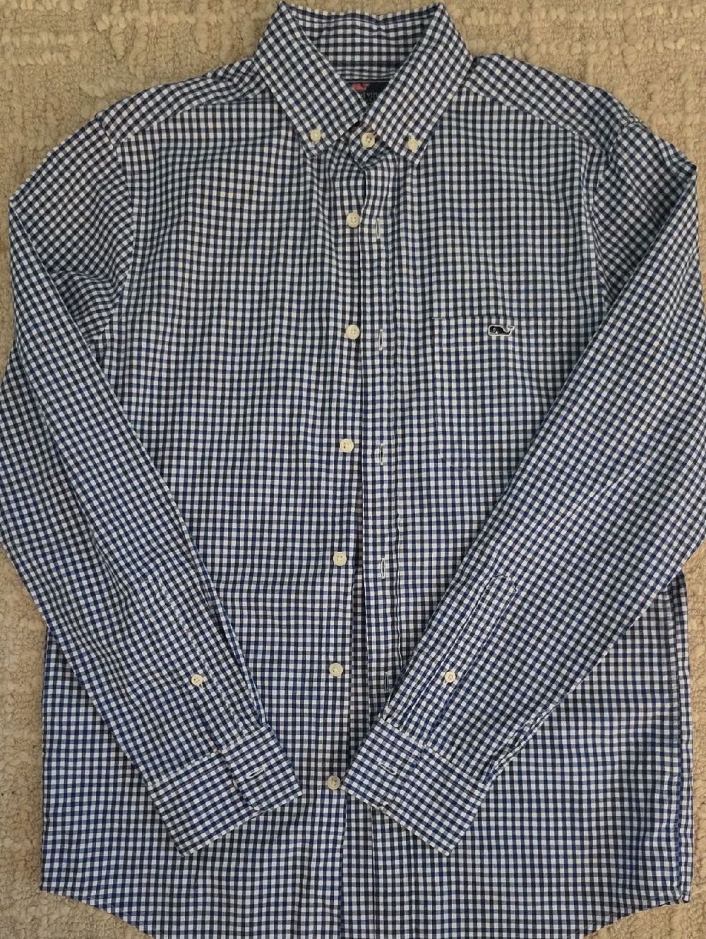 Vineyard Vines Blue and White Gingham Button-Down Shirt, Men's S